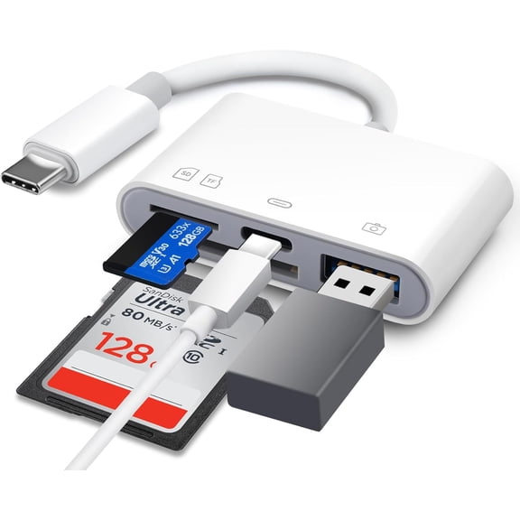 SD Card Reader for iPhone 15-17, 4-in-1 USB C with SD/TF/USB-A 3 Slots & Charging Port, Digital Trail Camera Viewer Laptop Android Phone, Plug and Play