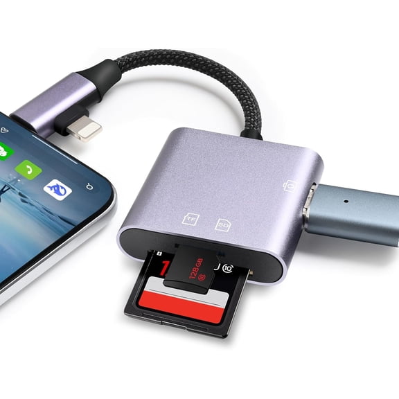 SD Card Reader for iPhone 15-17, USB C SD Card Reader Memory Card Reader with iOS & USB-C Connector, Card Adapter with SD/MicroSD/USB-A 3 Slots, Plug and Play, No App Required