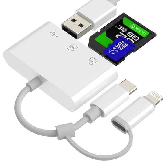 SD Card Reader for iPhone 17 16 15 14 Pro Lightning USB C to USB Micro SD Adapter Accessories Digital Camera Memory TF OTG Hub Converter Port for iPad Compatible for Samsung Galaxy S26 Splitter Plug