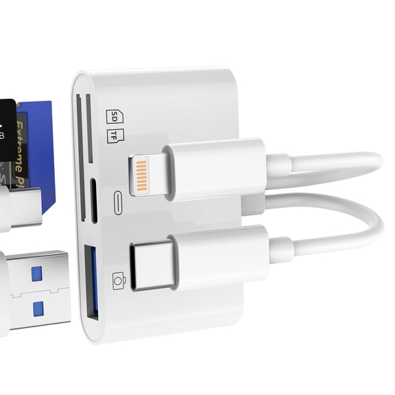 SD Card Reader for iPhone 17 16 15 14 Pro Max Micro SD USB Lightning USB-C Adapter for iPad for Apple Compatible with Samsung Galaxy S26 S25 S24 Ultra Digital Camera Data Transfer Cable Charging Hub