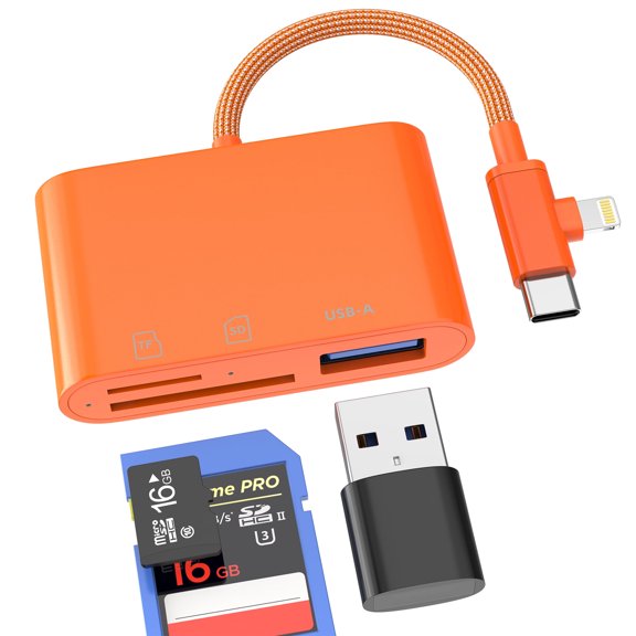 SD Card Reader for iPhone 17 16 15 14 Pro Max USB Adapter Compatible with Samsung Digital Camera Memory Stick Lightning to USB-C Micro SD for Apple Accessories for iPad Flash Drive Cable OTG TF Photo