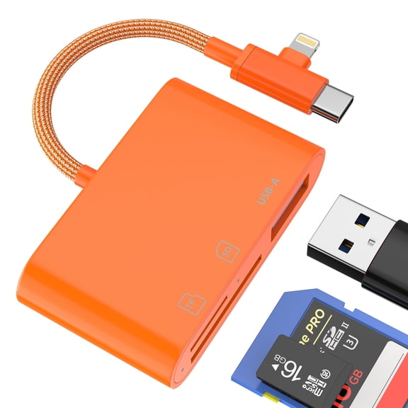 SD Card Reader for iPhone 17 16 15 14 Pro Max USB Adapter Compatible with Samsung Digital Camera USB C Memory Stick Lightning Micro SD for Apple Accessory for iPad Flash Drive OTG Transfer to MacBook