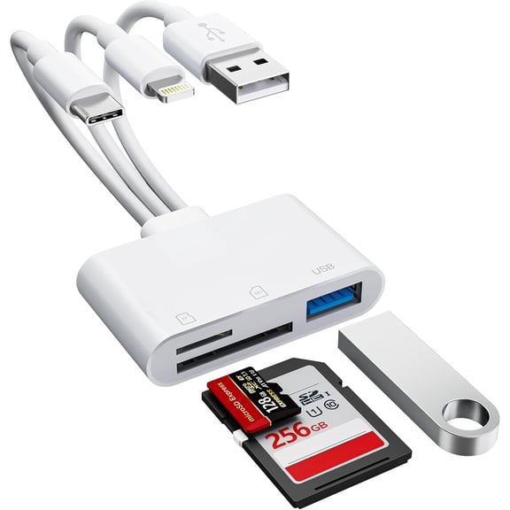 SD Card Reader for iPhone 17 16 15 14 iPad, 3-in-1 Memory Card Reader with USB Camera Adapter, SD/Micro SD Card Adapter for Trail Game Camera Viewer, iPhone SD Card Adapter for Mac Android PC