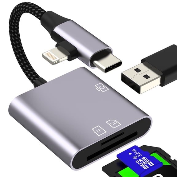 SD Card Reader for iPhone 17 16 15 14Pro Lightning USB C to TF OTG Port Adapter Digital Camera Micro SD Memory Accessories Hub Splitter Plug for iPad Compatible for Samsung Galaxy S26 Phone Converter