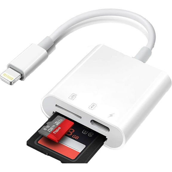 SD Card Reader for iPhone,3 in 1Dual Card Slot Adapter,Digital Camera Card Adapter Plug and Play,Trail Game Camera SD Card Viewer, Charging and Card Reading Micro Card Adapter