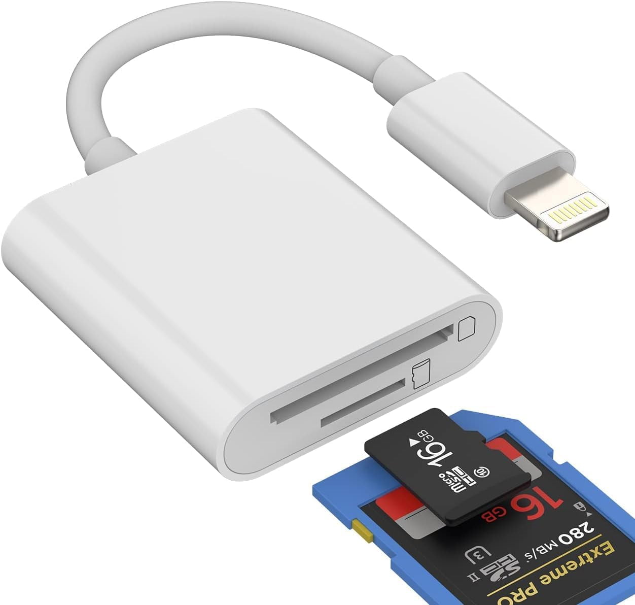 Lightning SD Card Reader Adapter, Dual Slot for iPhone & iPad, Supports 256GB SD/TF