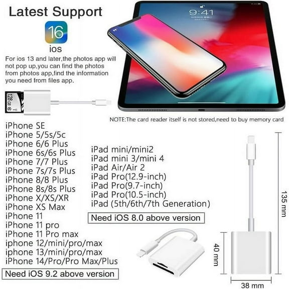 SD Card Reader for iPhone, Memory Card Reader with Dual Slot for SD/TF Card, Camera SD Card Viewer, Lightning to MicroSD Card Camera Adapter for iPad, No App Required