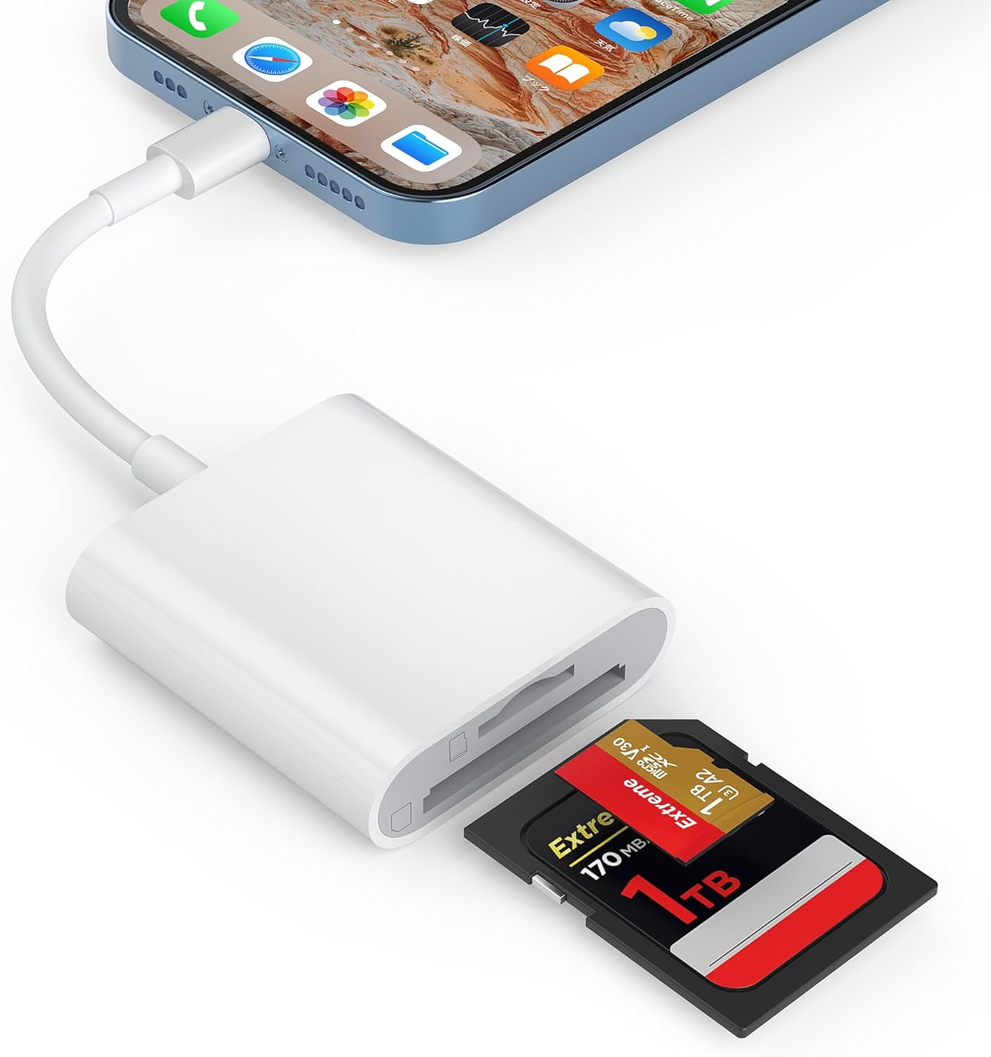 SD Card Reader for iPhone, Memory Card Reader with Dual Slot for SD/TF Card Plug and Play Trail