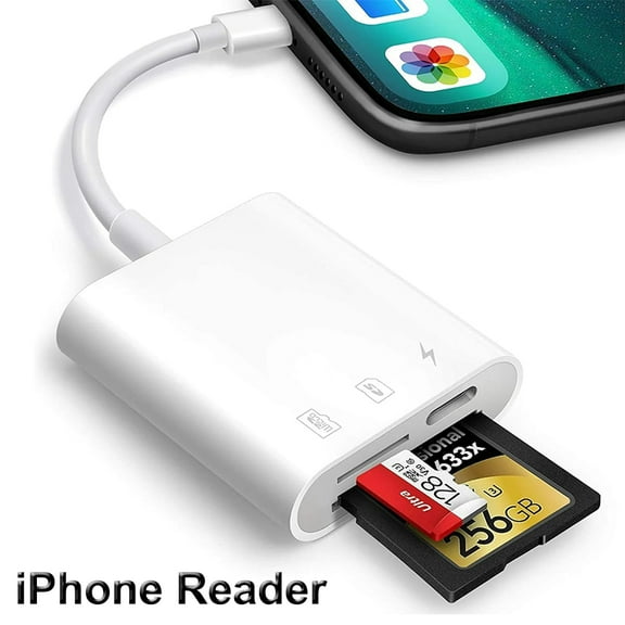 SD Card Reader for iPhone iPad, Digital Trail Camera SD Card Viewer with Dual Slot for MicroSD/SD, Lightening Connector Memory Card Adapter for Photography, Plug and Play