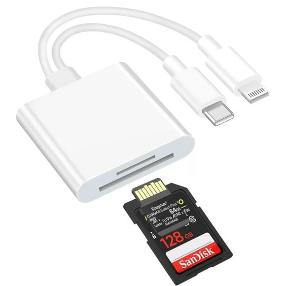 SD Card Reader for iPhone iPad, Dual Connector (Lightening&USB-C) Micro SD Memory Card Reader, 2 in 1 SD and TF Card Adapter Portable Trail Camera Viewer, No Driver Needed, Plug and Play
