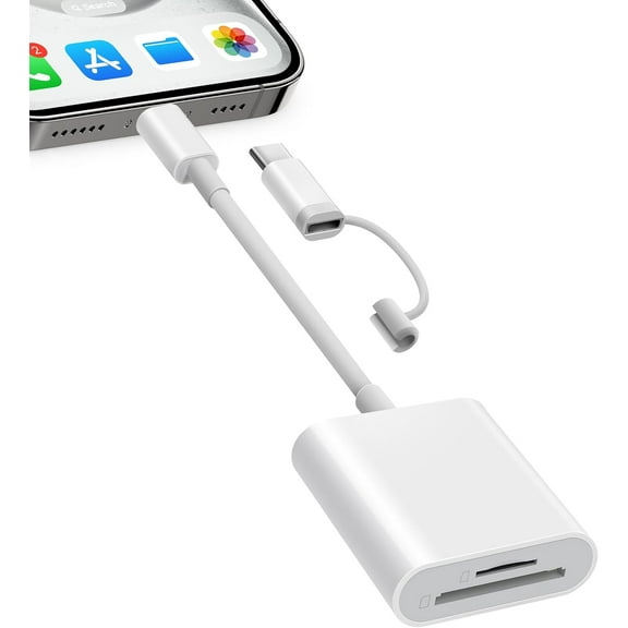 SD Card Reader for iPhone iPad Dual Connector (Lightening&USB-C) Micro SD Memory Card Reader 2 in 1 SD and TF Card Adapter Portable Trail Camera Viewer No Driver Needed Plug and Play