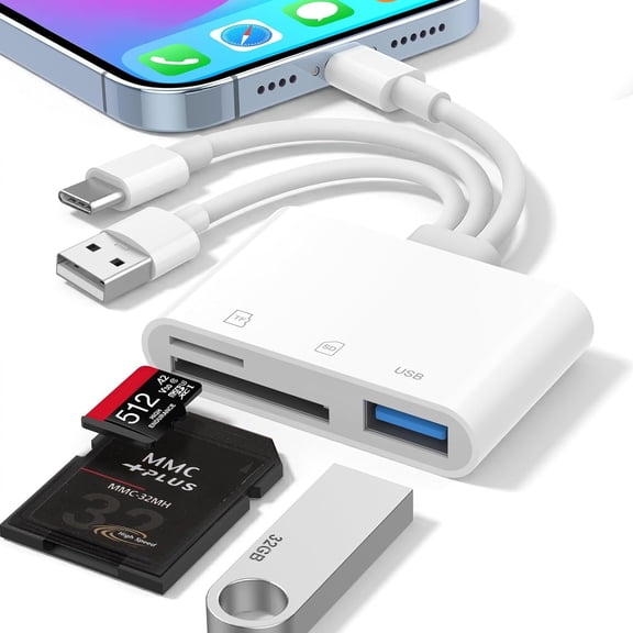 SD Card Reader for iPhone iPad Mac, 3-in-1 Lightning/USB-C/USB-A MicroSD/SD Adapter for Digital Camera, High-Speed Plug & Play Memory Card Reader for All Device/Type C Phone/Laptop/Computer