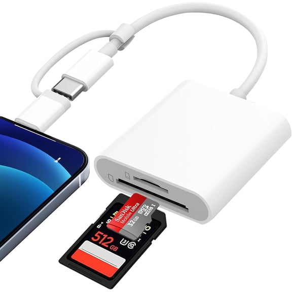 SD Card Reader for iPhone iPad Mac, Dual Connector Lightning & USB C Memory Card Reader, SD Card Adapter to iPhone Support SD/Micro SD Card, Digital Camera Card Viewer to iPhone, Plug and Play