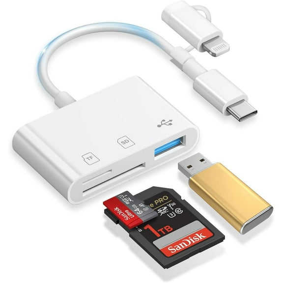 SD Card Reader for iPhone iPad, Micro SD Card Reader Memory Card Reader with USB Adapter Plug and Play Trail Game Camera Card Viewer Supports SD and TF Card No App Required