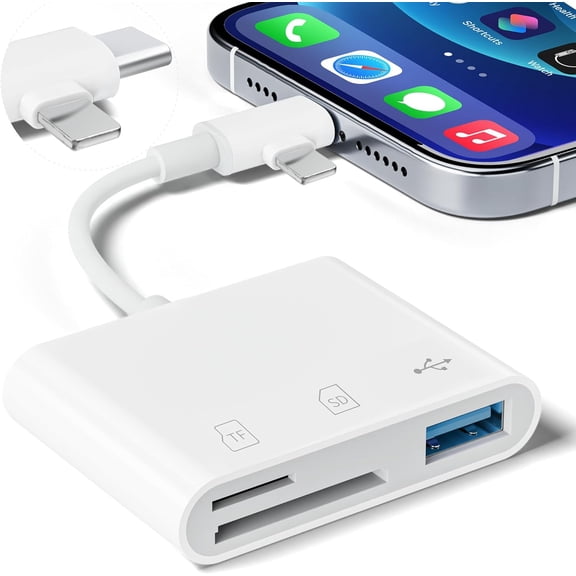 SD Card Reader for iPhone iPad, Micro SD Card Reader Memory Card Reader with USB Adapter Plug and Play Trail Game Camera Card Viewer Supports SD and TF Card No App Required