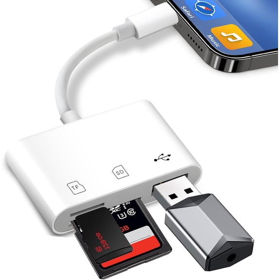 SD Card Reader for iPhone iPad, SD Card Reader with SD/MicroSD/USB-A 3 Slots, 3 in 1 Memory Card Reader for iPhone 14 13 12 Plug and Play No App Required
