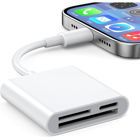 SD Card Reader for iPhone iPad,Trail Game Camera SD Card Viewer with Dual Slot Simultaneous Charging and Card Reading Micro Adapter,Photography Memory Card Adapter,Plug and Play