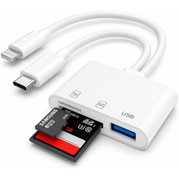 SD Card Reader for iPhone iPad with USB C & Lightning, Dual Card Slot USB 3.0 Memory Card Reader Supports SD/TF Card Camera Viewer SD Card Adapter Portable Micro SD Card Reader No App Plug and Play