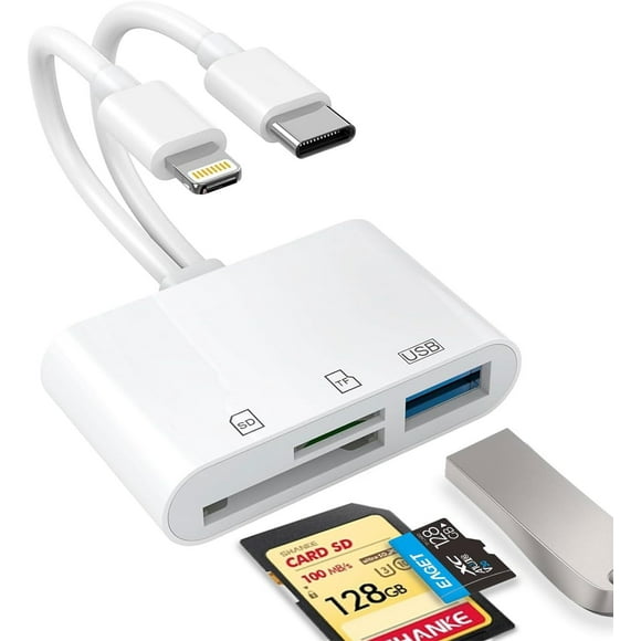 SD Card Reader for iPhone, iPad, USB C and Lightning Dual Port SD Card Adapter, Memory Card Reader for Camera Adapter, Support SD, Micro SD, USB 3.0, No App Driver Required