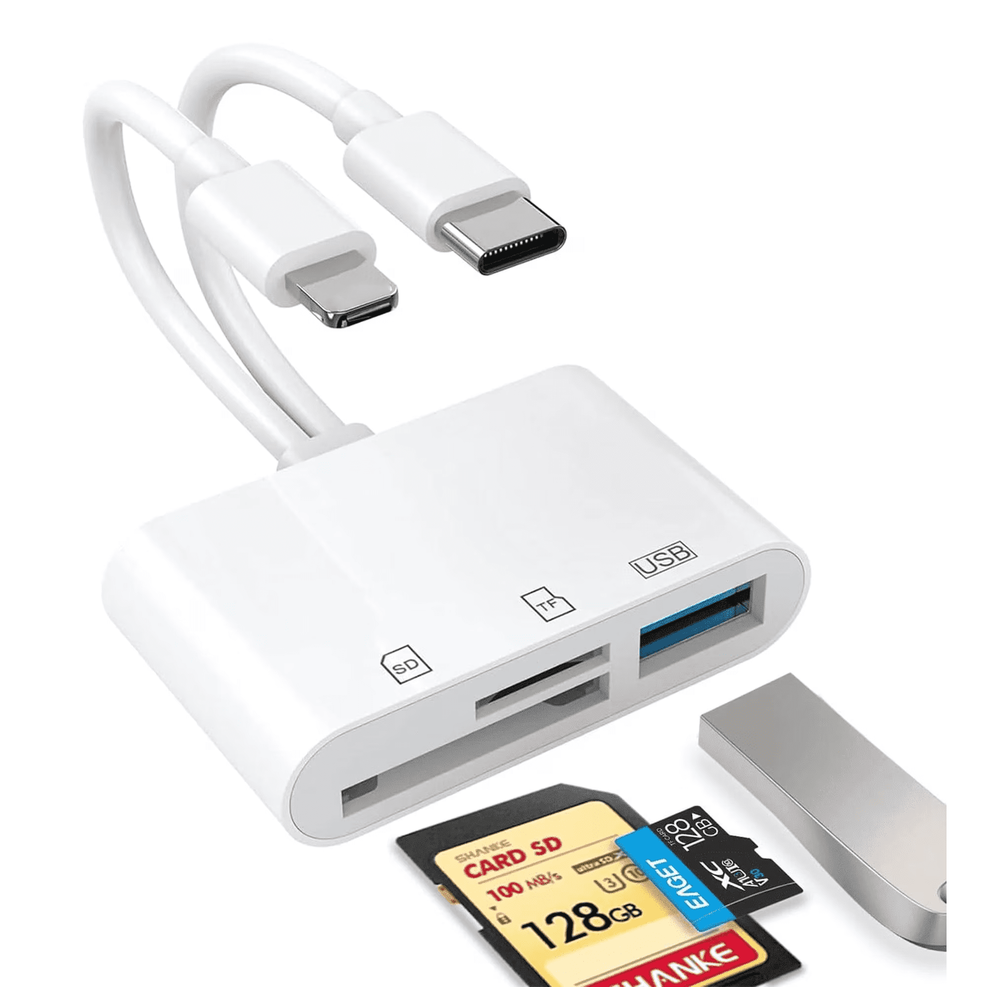 SD Card Reader for iPhone, iPad, USB C and Lightning Dual Port SD Card Adapter, Memory Card Reader for Camera Adapter, Support SD, Micro SD, USB 3.0, No App Driver Required