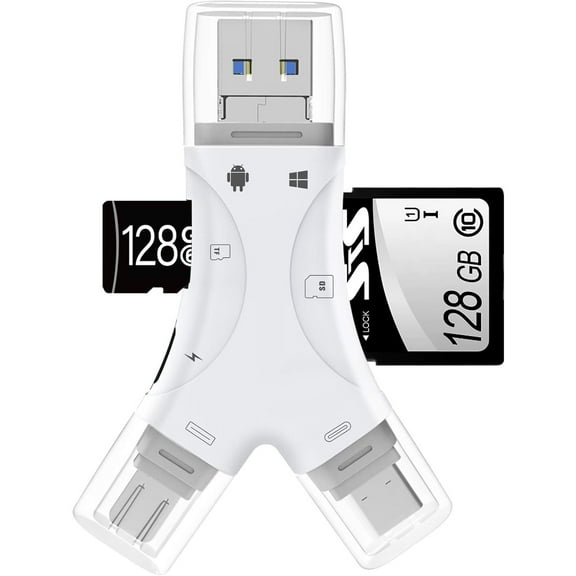 SD Card Reader for iPhone/ipad/Android/Mac/Computer/Camera,4 in1 Micro SD Card Reader Trail Camera Viewer, Portable Memory Card Reader SD Card Adapter for SD and TF Cards