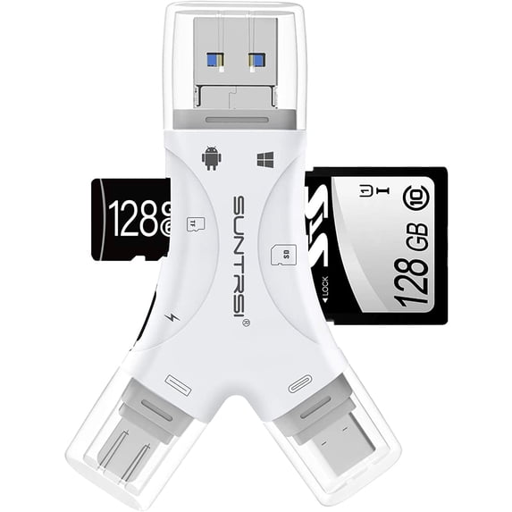 SD for iPhone/ipad/Android/Mac/Computer/Camera,4 in1 Micro SD Trail Camera Viewer, Portable Memory SD Card Adapter for SD and TF Cards(White)