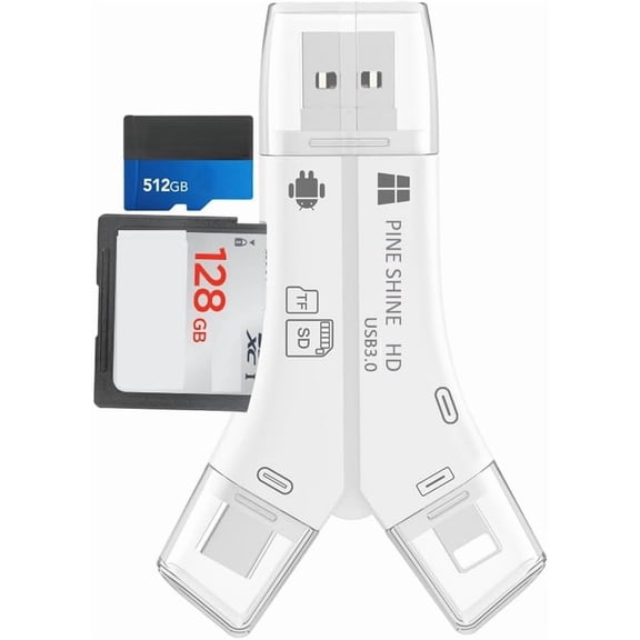 SD Card Reader for iPhone/ipad/Android/Mac/Computer/Camera, 4 in1 Micro SD Card Reader Trail Camera Viewer, Portable Memory Card Reader SDCard Adapter for SD & TF Cards (White)
