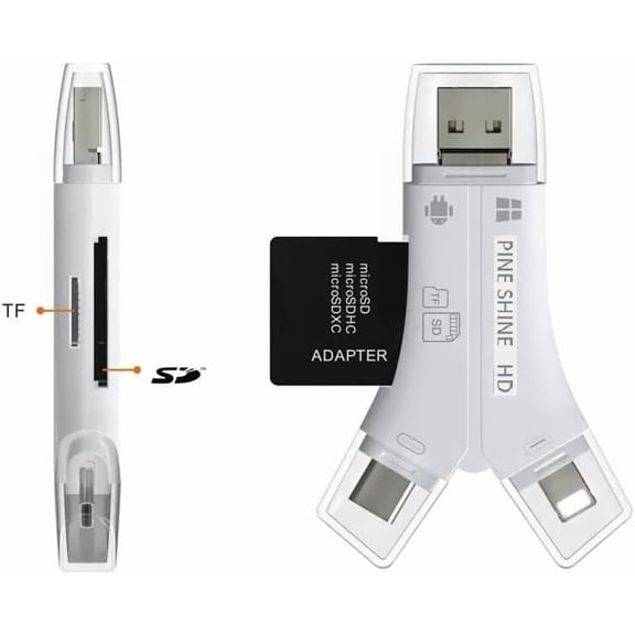 SD Card Reader for iPhone/ipad/Android/Mac/Computer/Camera, 4 in1 Micro SD Card Reader Trail Camera Viewer, Portable Memory Card Reader SDCard Adapter for SD & TF Cards (White)