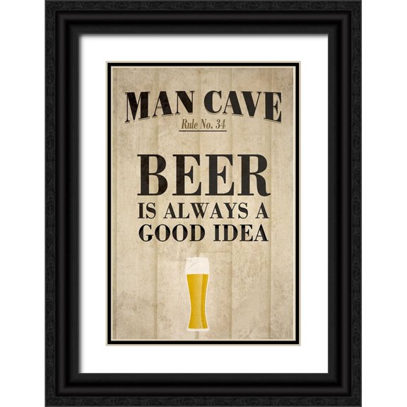 SD Graphics Studio 11x14 Black Ornate Wood Framed with Double Matting Museum Art Print Titled - Man Cave Rules I