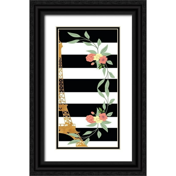 SD Graphics Studio 11x18 Black Ornate Wood Framed with Double Matting Museum Art Print Titled - Eiffel on Stripes Panel II