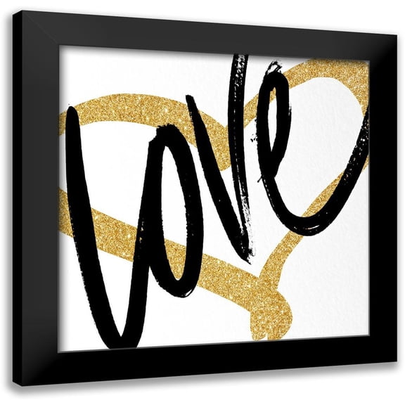 SD Graphics Studio 12x12 Black Modern Framed Museum Art Print Titled - Gold Heart Black Script Love