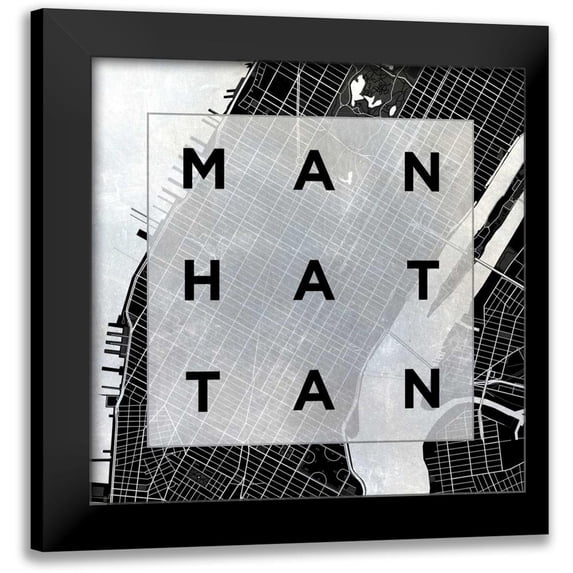 SD Graphics Studio 12x12 Black Modern Framed Museum Art Print Titled - Manhattan Square BW