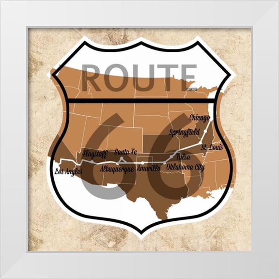 SD Graphics Studio 12x12 White Modern Wood Framed Museum Art Print Titled - Route 66 Map