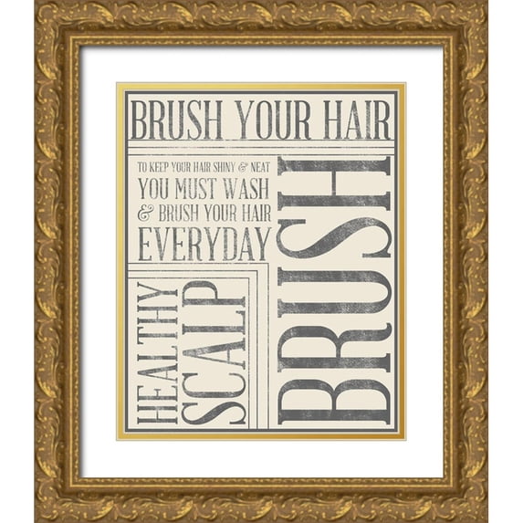 SD Graphics Studio 12x14 Gold Ornate Wood Framed with Double Matting Museum Art Print Titled - Bath Reminders in Gray I