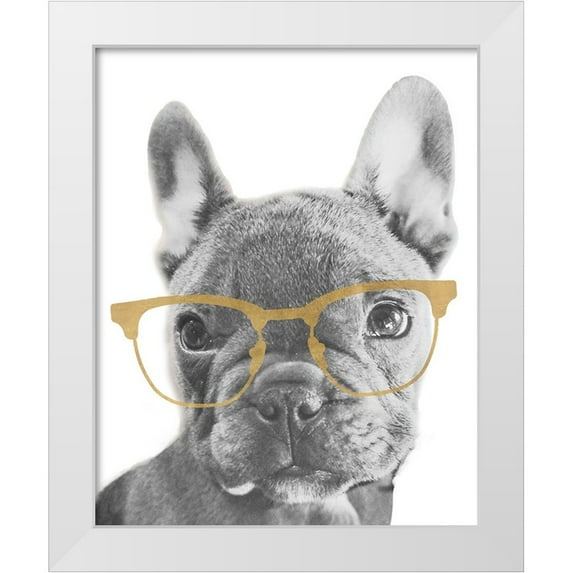 SD Graphics Studio 12x14 White Modern Wood Framed Museum Art Print Titled - Frenchie Gold Glasses