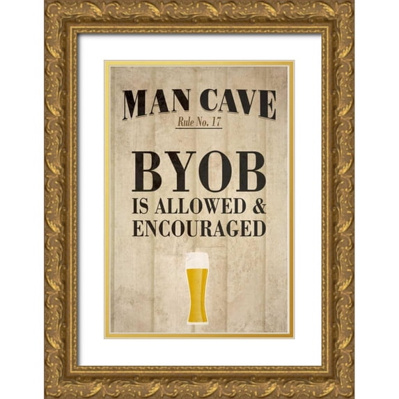 SD Graphics Studio 13x18 Gold Ornate Wood Framed with Double Matting Museum Art Print Titled - Man Cave Rules I
