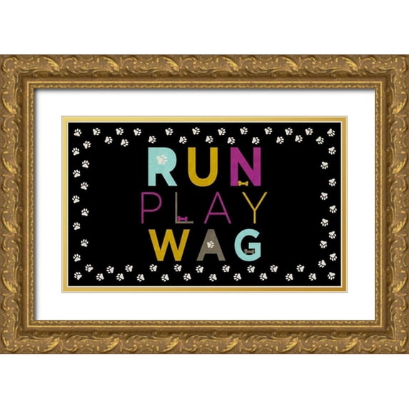 SD Graphics Studio 14x10 Gold Ornate Wood Framed with Double Matting Museum Art Print Titled - Run, Play, Wag