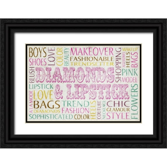 SD Graphics Studio 14x11 Black Ornate Wood Framed with Double Matting Museum Art Print Titled - Diamonds and Lipstick