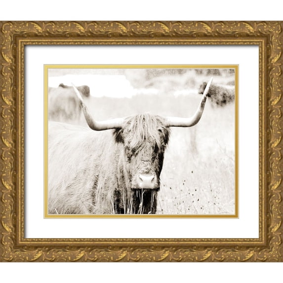 SD Graphics Studio 14x12 Gold Ornate Wood Framed with Double Matting Museum Art Print Titled - Sepia Bull Portrait