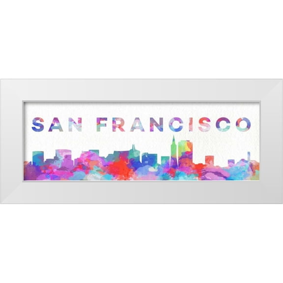 SD Graphics Studio 14x7 White Modern Wood Framed Museum Art Print Titled - San Francisco Watercolor Skyline