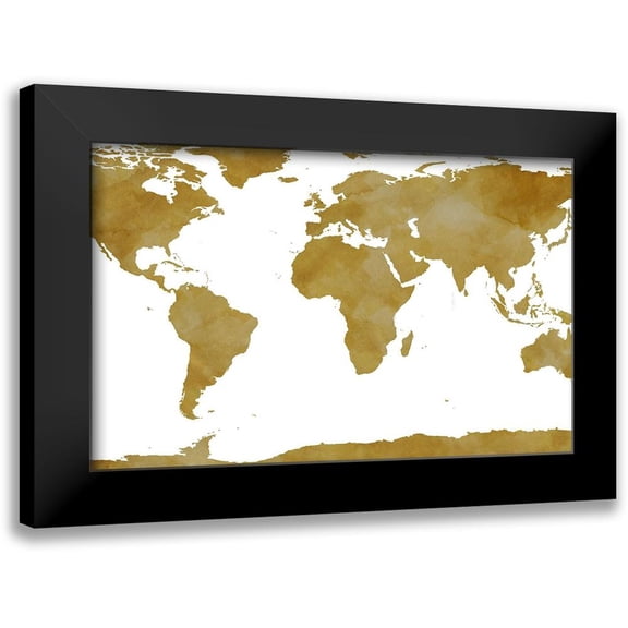 SD Graphics Studio 18x13 Black Modern Framed Museum Art Print Titled - World Map Collection Gold