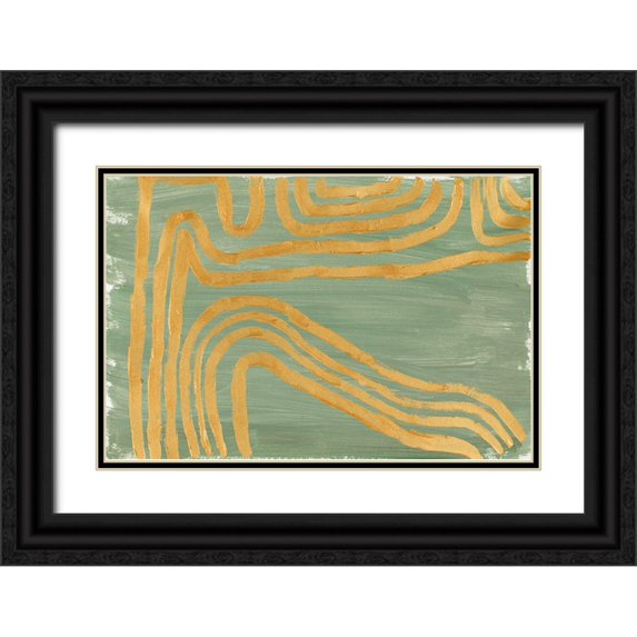 SD Graphics Studio 18x13 Black Ornate Wood Framed with Double Matting Museum Art Print Titled - Golden Curves Abstract