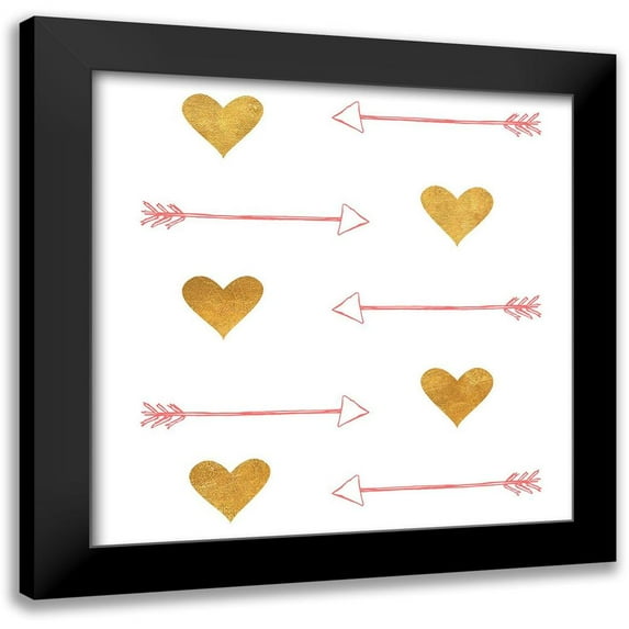 SD Graphics Studio 20x20 Black Modern Framed Museum Art Print Titled - Gold Hearts and Arrows