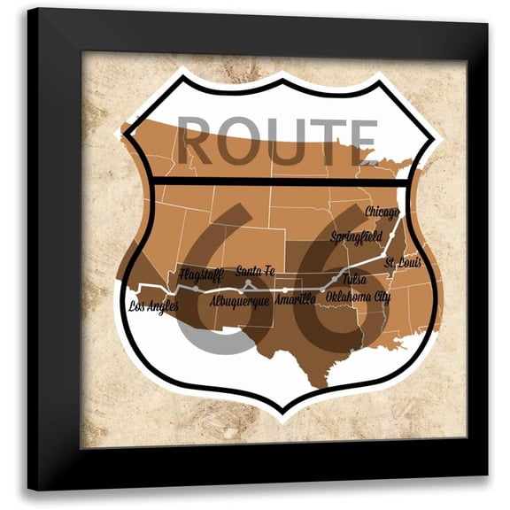 SD Graphics Studio 20x20 Black Modern Framed Museum Art Print Titled - Route 66 Map