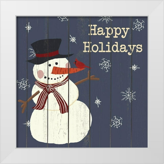 SD Graphics Studio 20x20 White Modern Wood Framed Museum Art Print Titled - Cardinals And Snowmen I