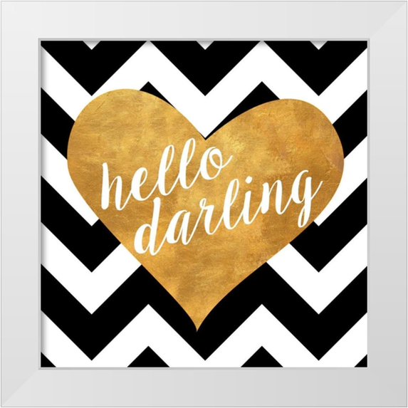 SD Graphics Studio 20x20 White Modern Wood Framed Museum Art Print Titled - Gold Chevron Hearts Square II