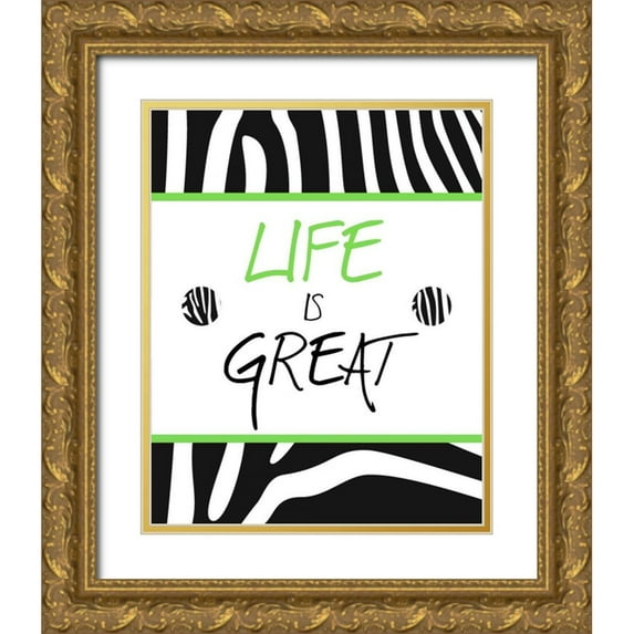 SD Graphics Studio 20x24 Gold Ornate Wood Framed with Double Matting Museum Art Print Titled - Green Zebra Sayings II