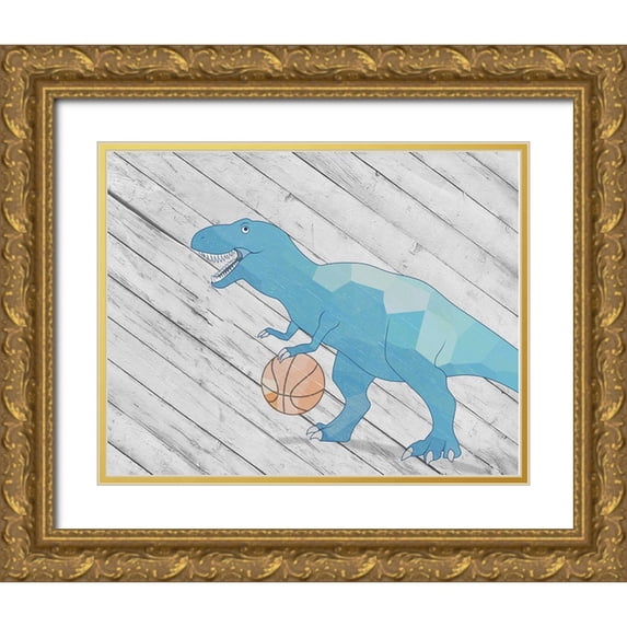 SD Graphics Studio 24x20 Gold Ornate Wood Framed with Double Matting Museum Art Print Titled - Dino Basketball II
