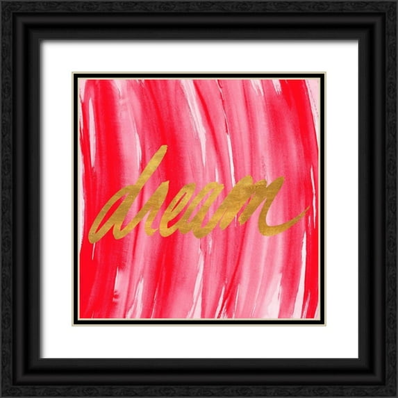 SD Graphics Studio 26x26 Black Ornate Wood Framed with Double Matting Museum Art Print Titled - Golden Words Watercolor Square III (red background)
