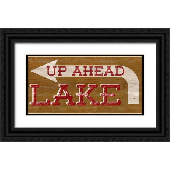SD Graphics Studio 32x18 Black Ornate Wood Framed with Double Matting Museum Art Print Titled - Lake Sign
